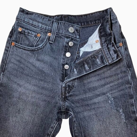 Levi’s 501s Distressed Raw Hem Skinny Straight Jeans in Faded Black Women’s 24 - Picture 3 of 10